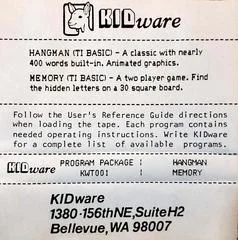 Hangman/Memory - TI-99  - Retrocharting